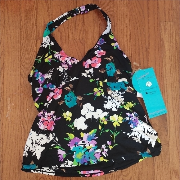 It Figures Halterkini Floral Swim Top Bust Builder 14 - Picture 5 of 15
